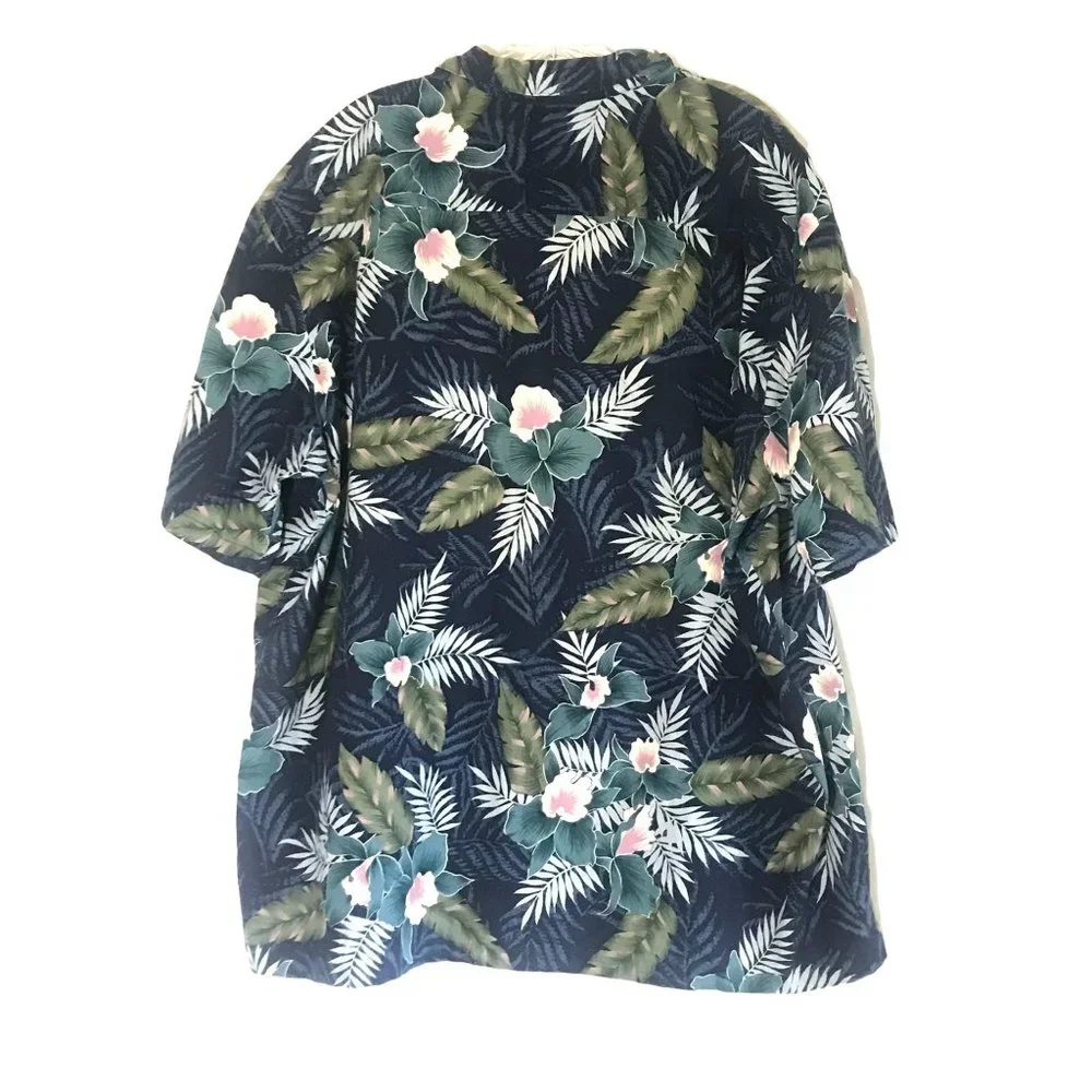 Vintage Hawaii Blues Hawaiian Shirt Blue Palm Leaf Orchid Size XXL USA Camp Golf - Picture 3 of 3